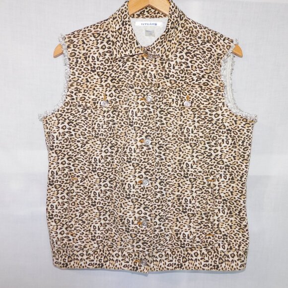 Nygard Womens L Leopard Print Denim button up Vest - Picture 1 of 13
